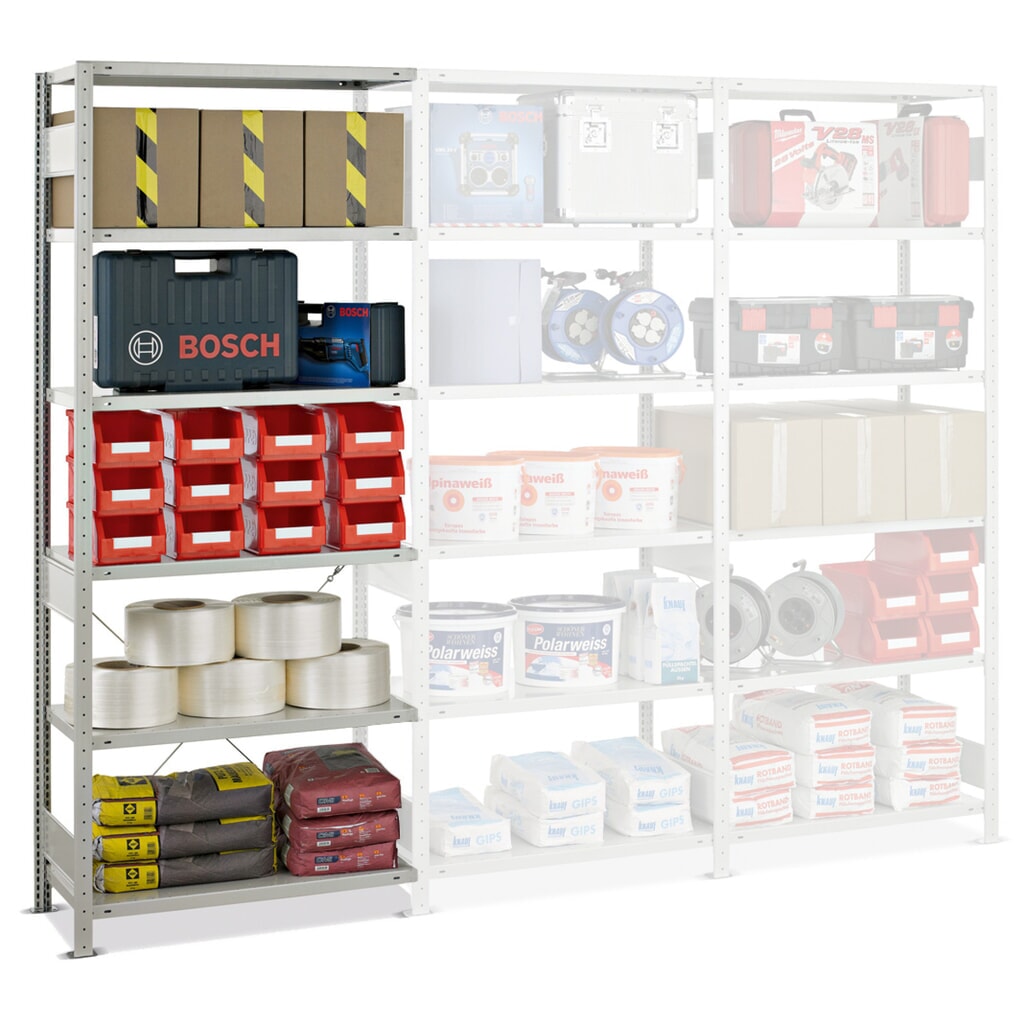 Illustration du produit: Rayonnage à tablettes SCHULTE, travée auxiliaire, charge par tablette 150 kg, gris clair, HxlxP 2000 x 1000 x 500 mm