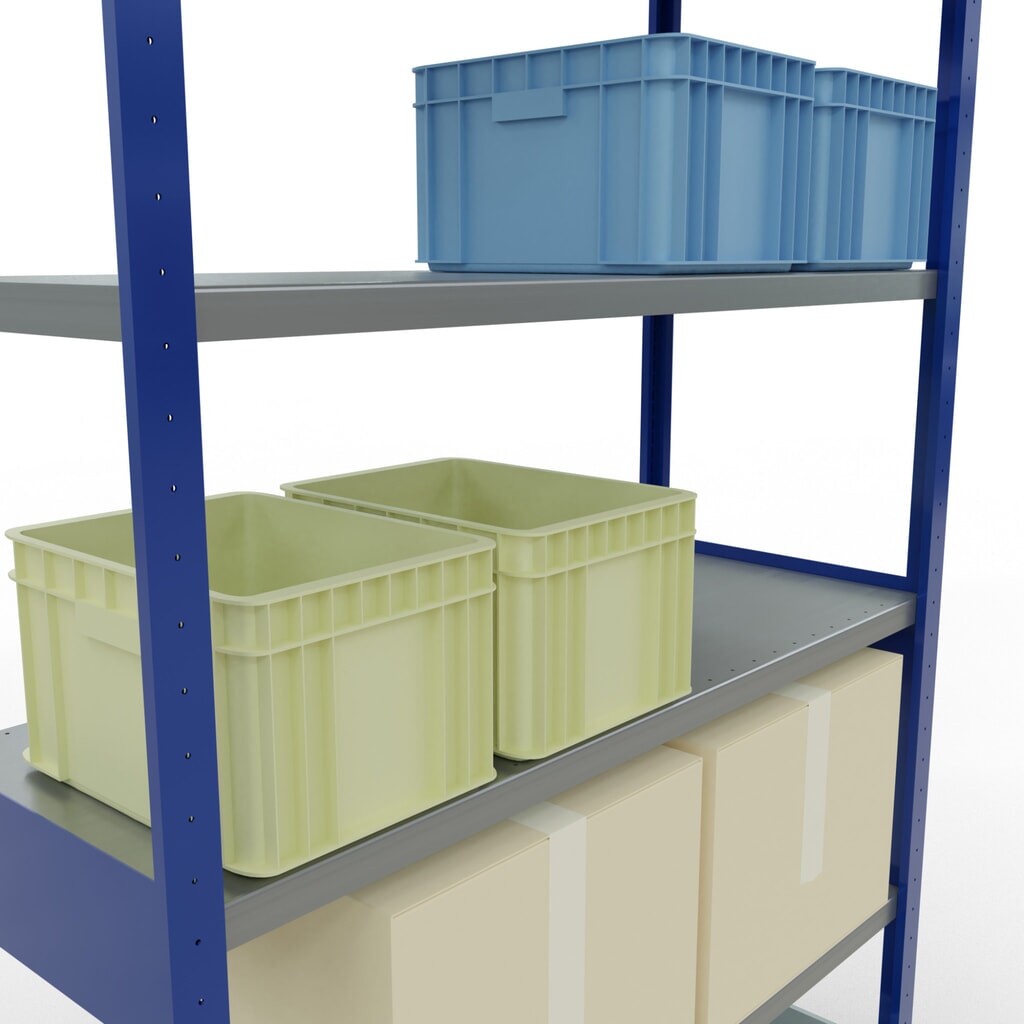 SCHULTE Rayonnage à tablettes, bleu gentiane / galvanisé, charge par tablette 250 kg, HxlxP 2 500 x 1 360 x 536 mm N° de l'image du produit 4 : SCHULTE Rayonnage à tablettes, bleu gentiane / galvanisé, charge par tablette 250 kg, HxlxP 2 500 x 1 360 x 536 mm