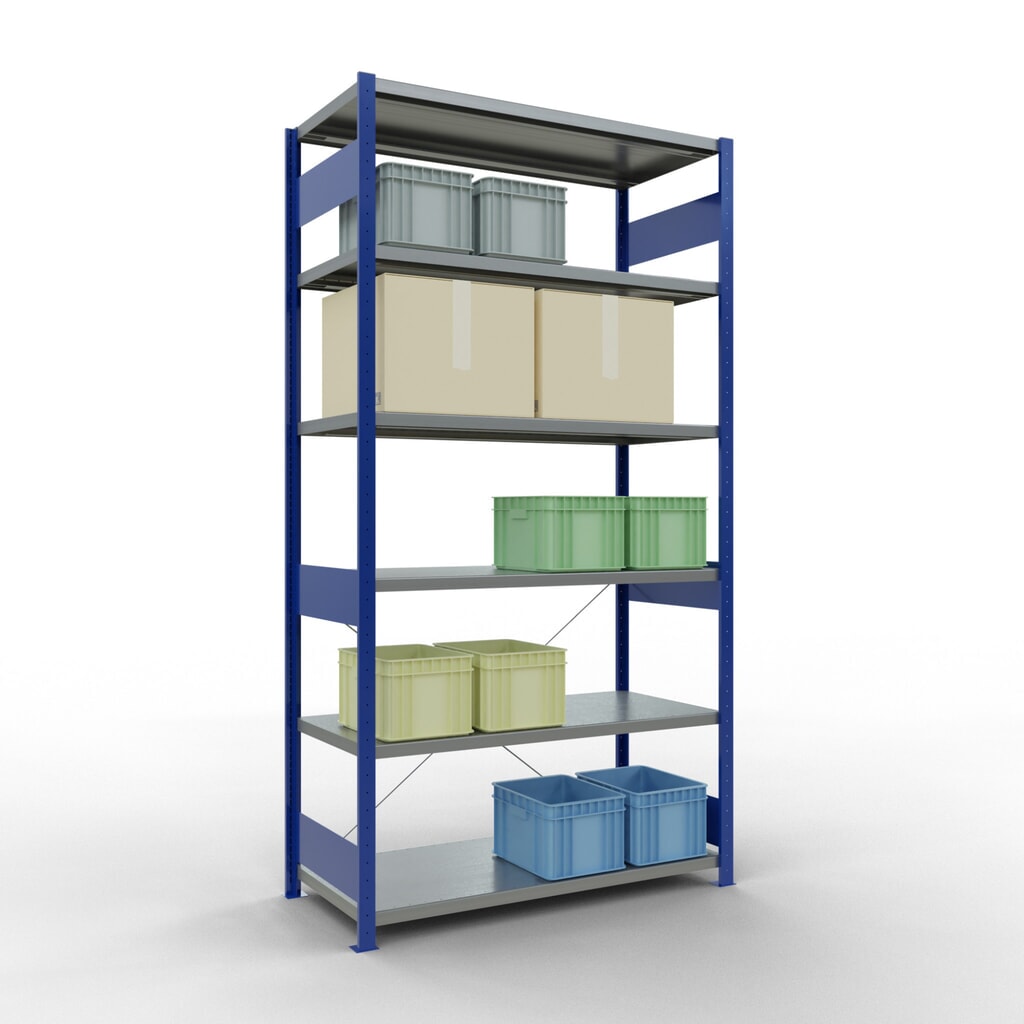 N° de l'image du produit 3 : SCHULTE Rayonnage à tablettes, bleu gentiane / galvanisé, charge par tablette 250 kg, HxlxP 2 500 x 1 360 x 636 mm