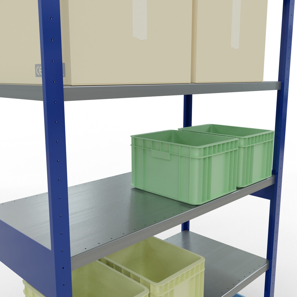 N° de l'image du produit 4 : SCHULTE Rayonnage à tablettes, bleu gentiane / galvanisé, charge par tablette 250 kg, HxlxP 2 500 x 1 360 x 636 mm