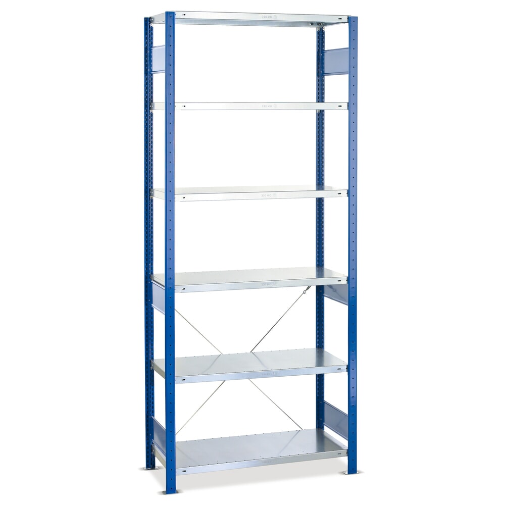Illustration du produit: SCHULTE Rayonnage à tablettes, bleu gentiane / galvanisé, avec 6 tablettes en tôle d’acier, charge par tablette 250 kg, HxlxP 2 000 x 810 x 436 mm