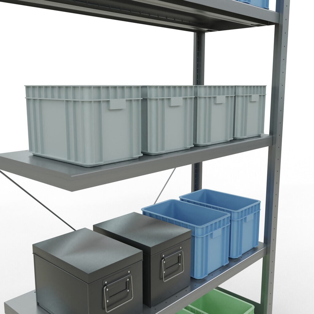 N° de l'image du produit 4 : Rayonnage à tablettes SCHULTE, montage par enfichage, travée auxiliaire, charge par tablette 330 kg, galvanisé, HxlxP 2000 x 1000 x 400 mm