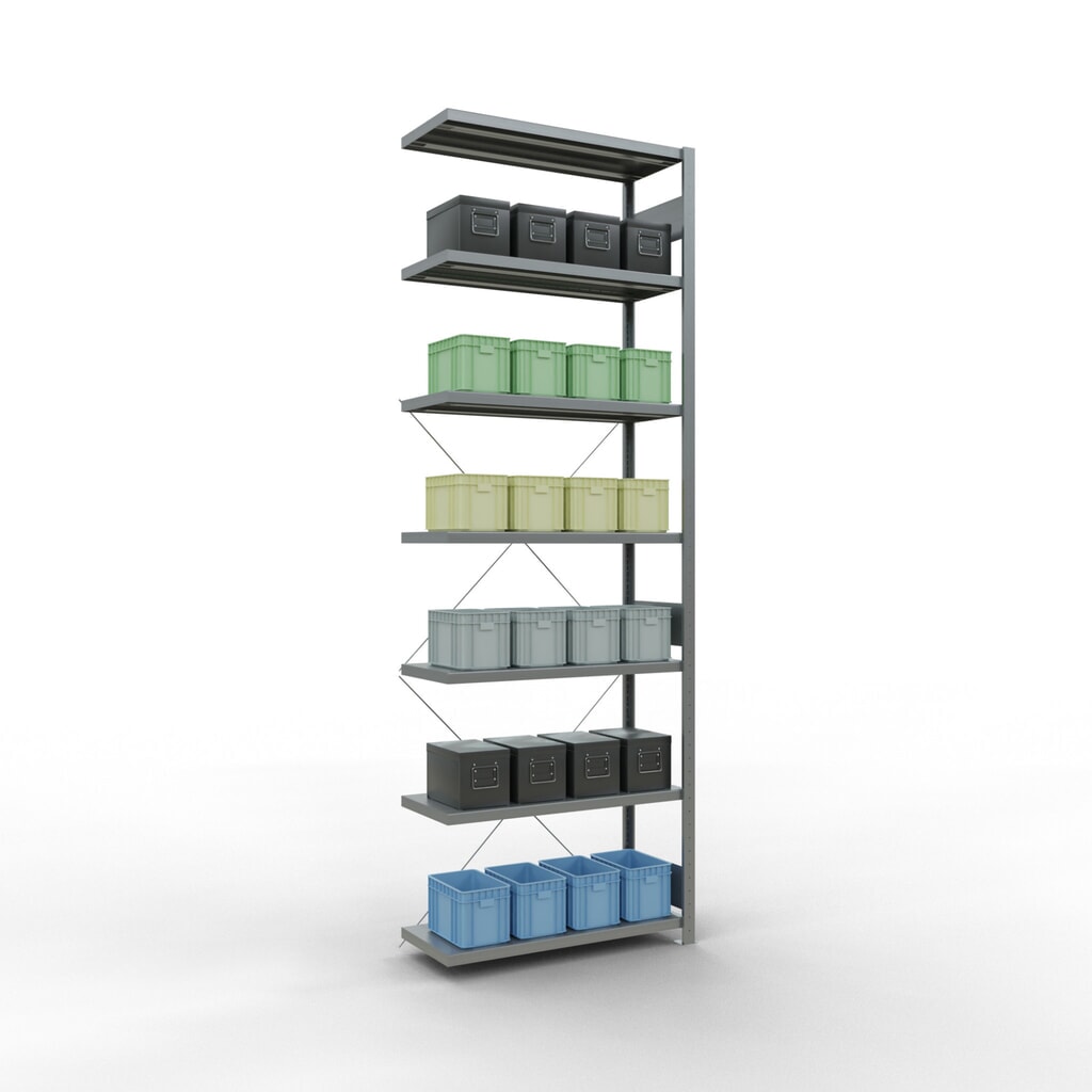 Rayonnage à tablettes SCHULTE, système à emboîter, travée auxiliaire, charge par tablette 330 kg, galvanisé, HxlxP 3000 x 1000 x 400 mm N° de l'image du produit 3 : Rayonnage à tablettes SCHULTE, système à emboîter, travée auxiliaire, charge par tablette 330 kg, galvanisé, HxlxP 3000 x 1000 x 400 mm