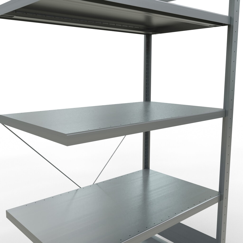 Rayonnage à tablettes SCHULTE, montage par enfichage, travée auxiliaire, charge par tablette 330 kg, galvanisé, HxlxP 2000 x 1000 x 600 mm N° de l'image du produit 5 : Rayonnage à tablettes SCHULTE, montage par enfichage, travée auxiliaire, charge par tablette 330 kg, galvanisé, HxlxP 2000 x 1000 x 600 mm