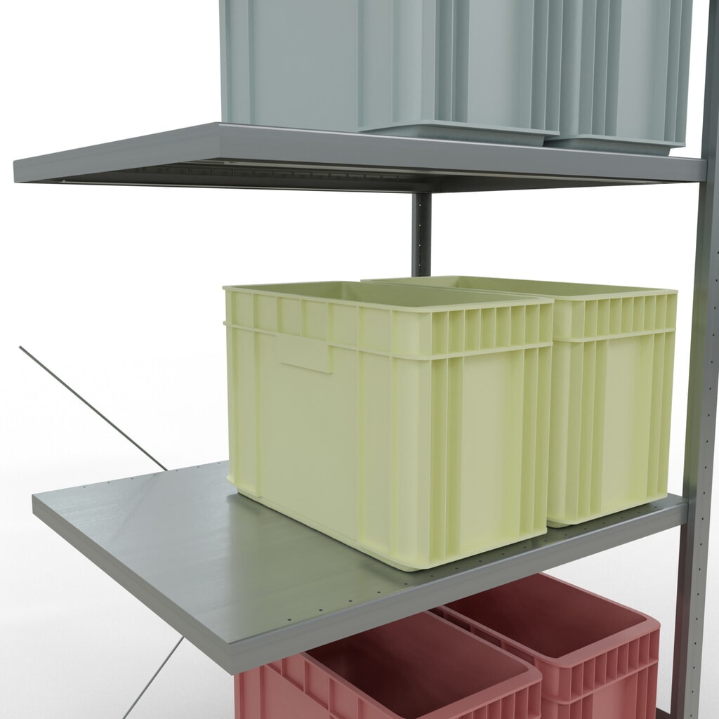 N° de l'image du produit 4 : Rayonnage à tablettes SCHULTE, système à emboîter, travée auxiliaire, charge par tablette 330 kg, galvanisé, HxlxP 2000 x 1000 x 800 mm