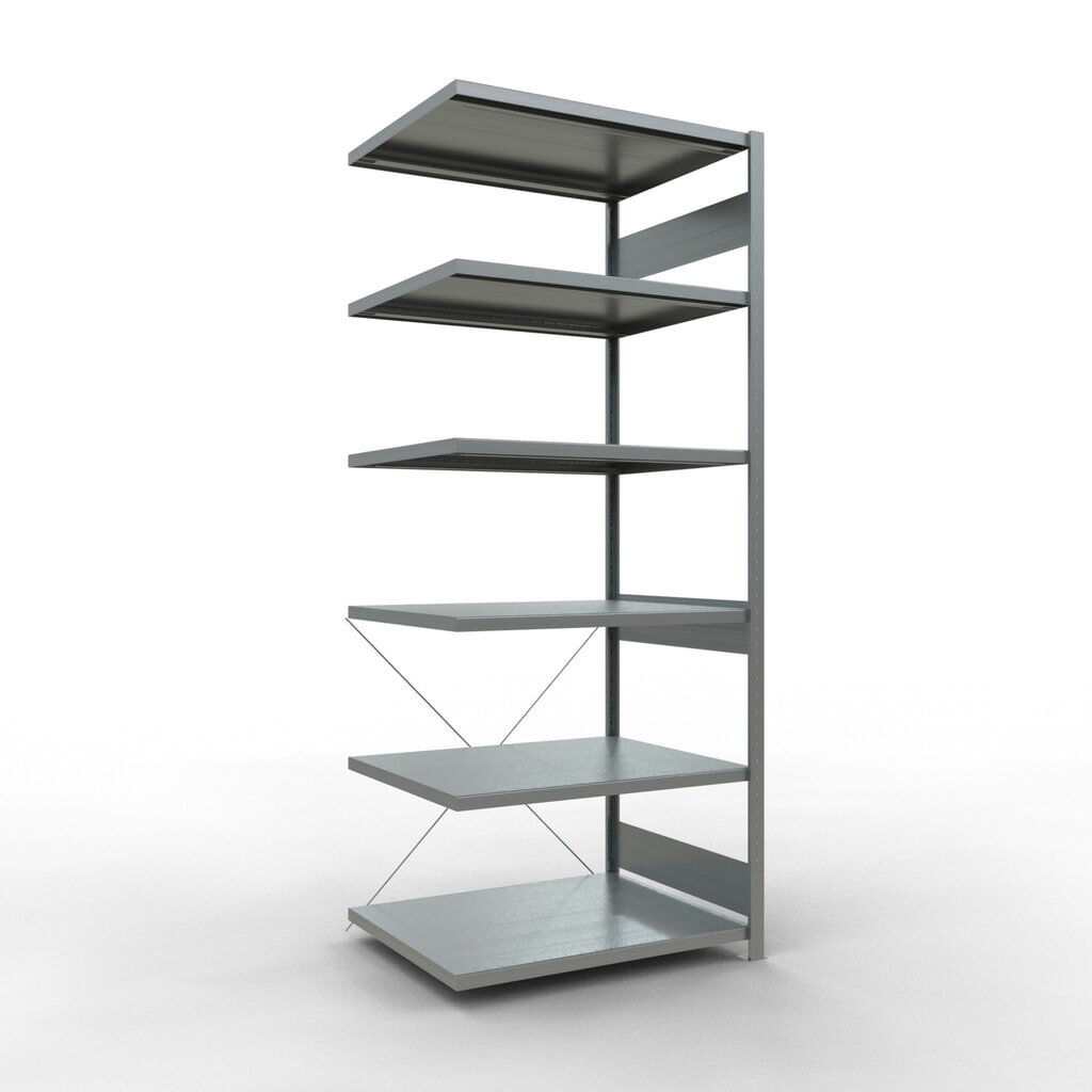 Illustration du produit: Rayonnage à tablettes SCHULTE, montage par enfichage, travée auxiliaire, charge par tablette 330 kg, galvanisé, HxlxP 2500 x 1000 x 800 mm