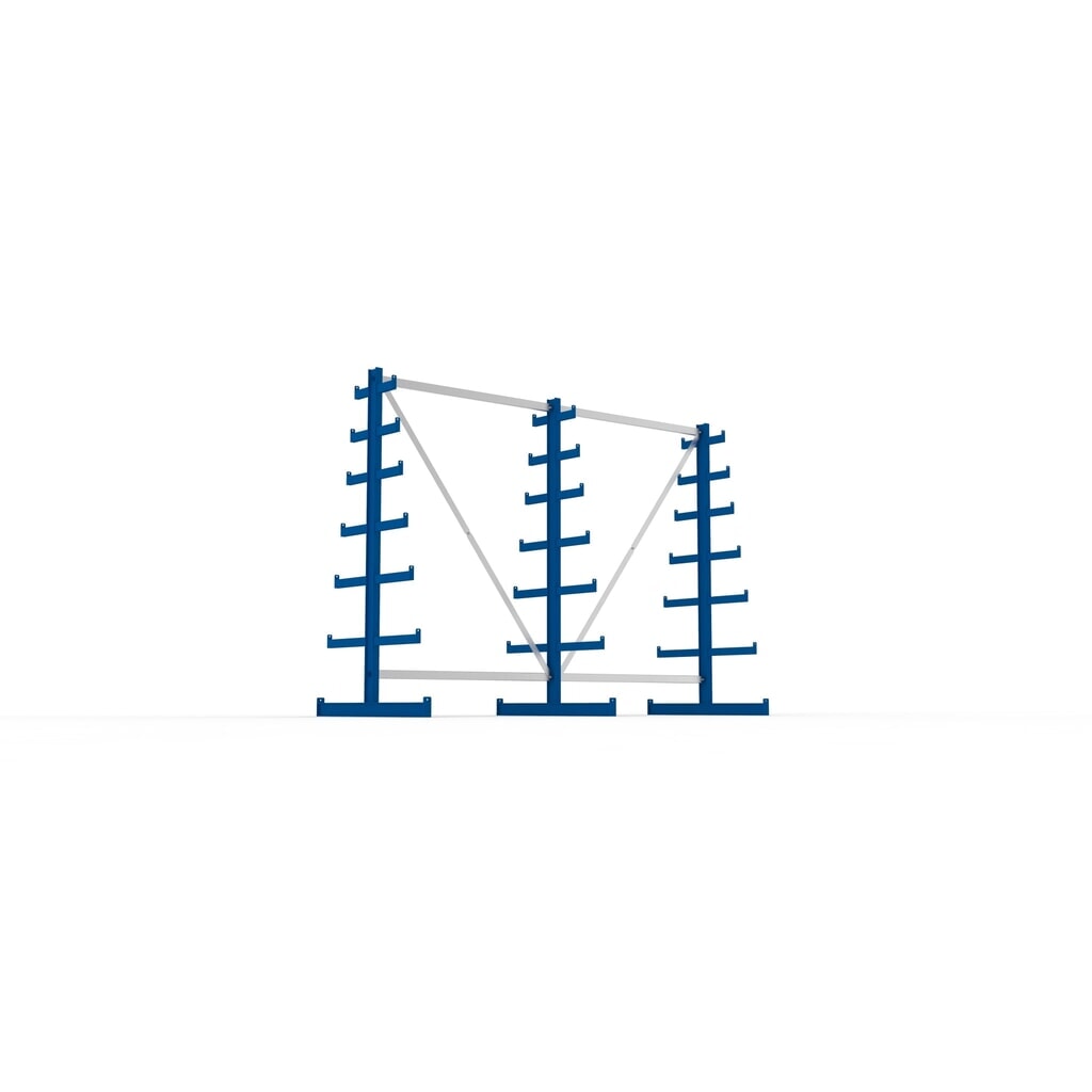 Kit complet de rayonnage cantilever META, double accès, capacité de charge par bras 150 kg, H x l x P 2 000 x 2 755 x 1 090 mm, 3 montants N° de l'image du produit 3 : Kit complet de rayonnage cantilever META, double accès, capacité de charge par bras 150 kg, H x l x P 2 000 x 2 755 x 1 090 mm, 3 montants