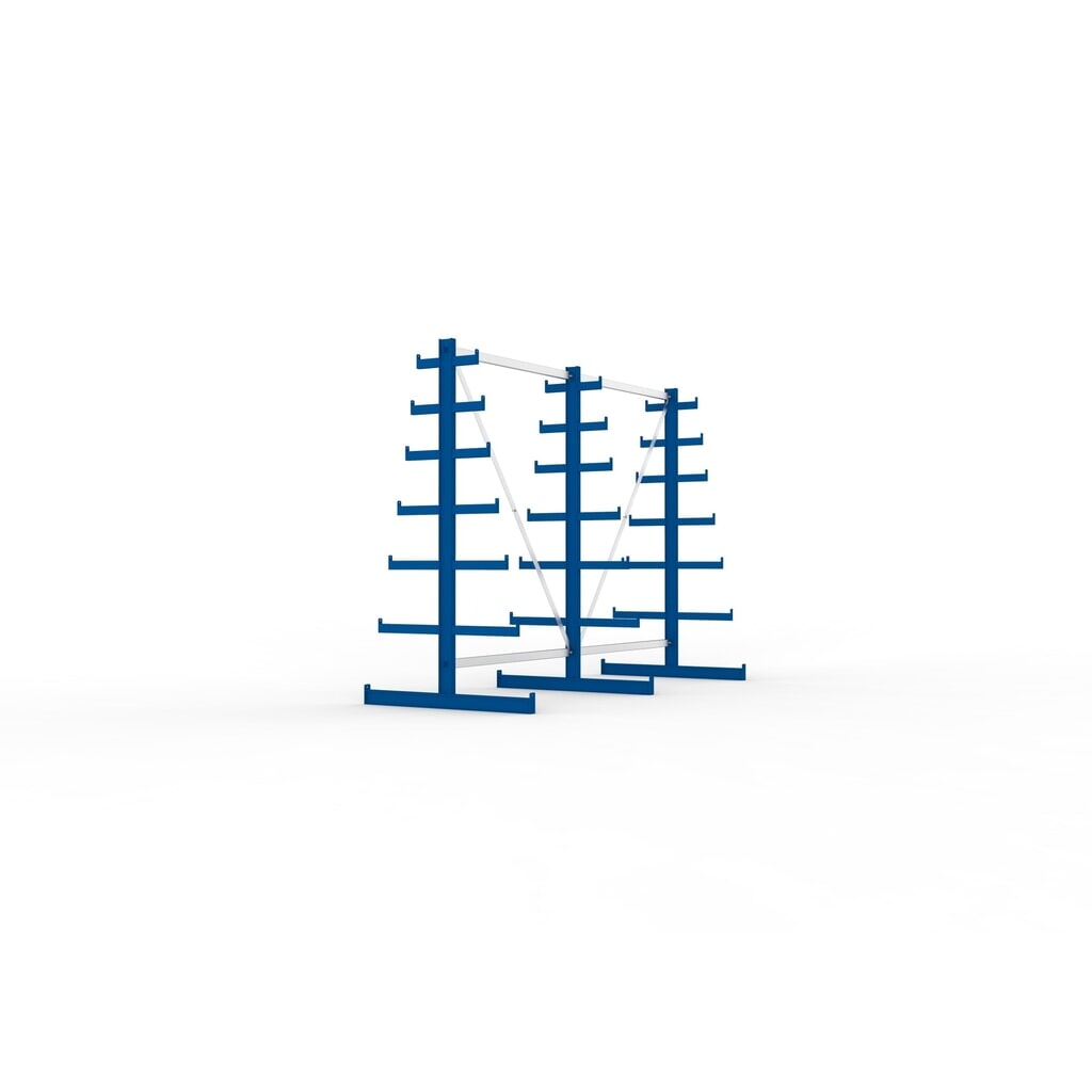 N° de l'image du produit 4 : Kit complet de rayonnage cantilever META, double accès, capacité de charge par bras 150 kg, H x l x P 2 000 x 2 755 x 1 090 mm, 3 montants