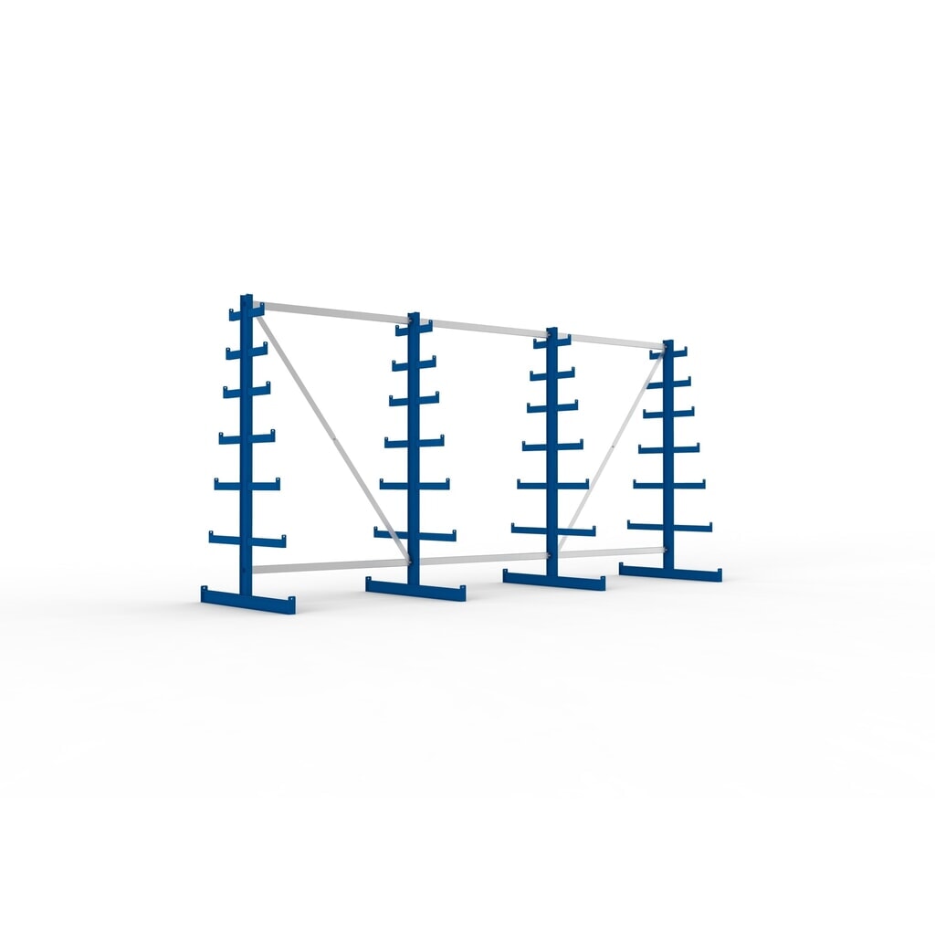 Illustration du produit: Kit complet de rayonnage cantilever META, double accès, capacité de charge par bras 150 kg, H x l x P 2 000 x 4 105 x 1 090 mm, 4 montants