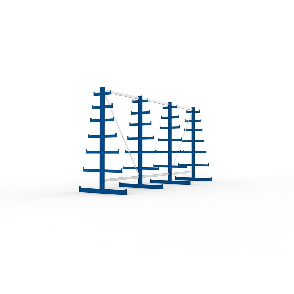 N° de l'image du produit 4 : Kit complet de rayonnage cantilever META, double accès, capacité de charge par bras 150 kg, H x l x P 2 000 x 4 105 x 1 090 mm, 4 montants