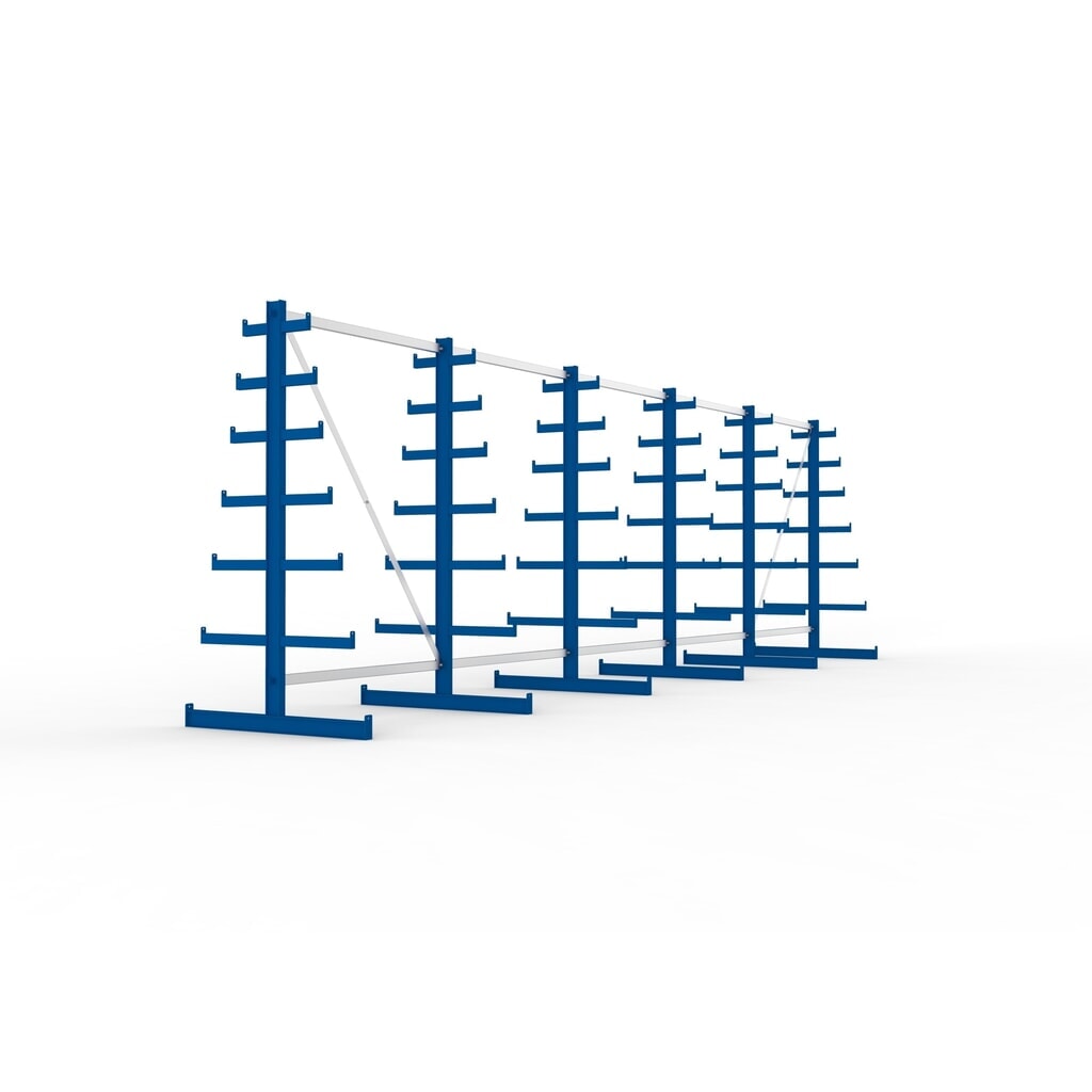 N° de l'image du produit 4 : Kit complet de rayonnage cantilever META, double accès, capacité de charge par bras 150 kg, H x l x P 2 000 x 6 805 x 1 090 mm, 6 montants