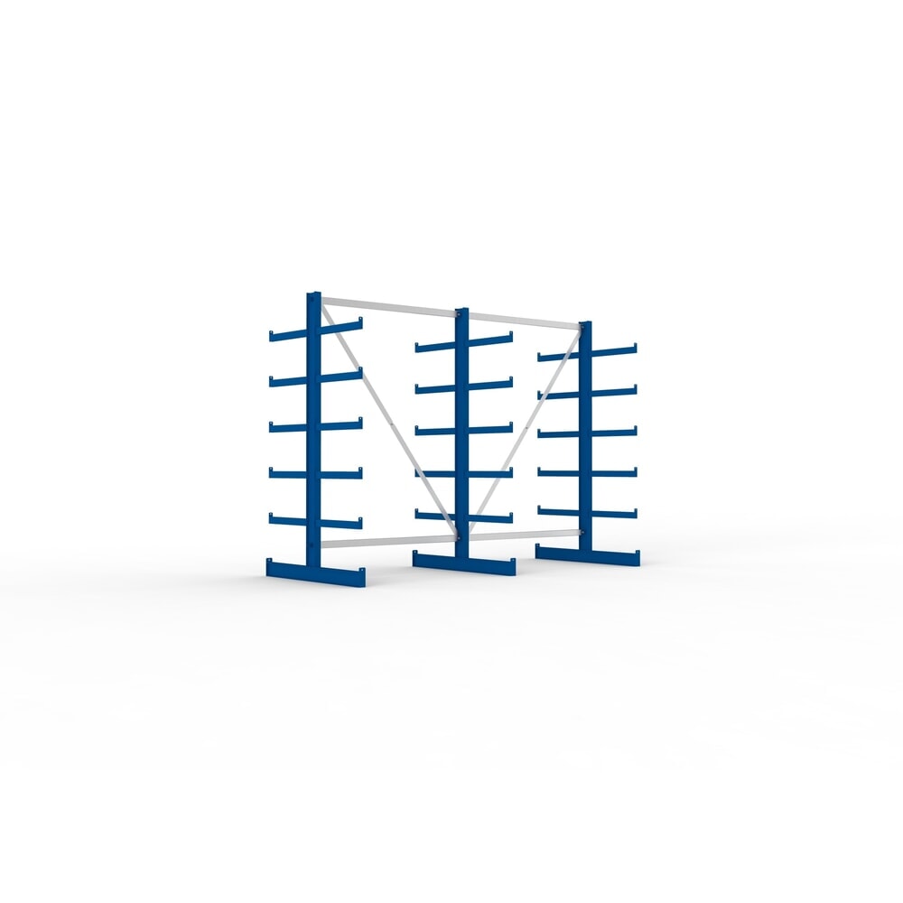 N° de l'image du produit 1 : Kit complet de rayonnage cantilever META, double accès, capacité de charge par bras 200 kg, H x l x P 2 000 x 2 755 x 1 150 mm, 3 montants