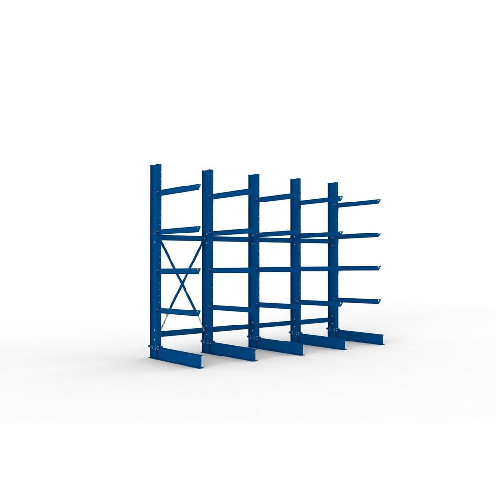Kit complet de rayonnage cantilever pour charges lourdes META, unilatéral, capacité de charge par bras 505 kg, H x l x P 3 000 x 4 090 x 1 355 mm, 5 montants Illustration du produit: Kit complet de rayonnage cantilever pour charges lourdes META, unilatéral, capacité de charge par bras 505 kg, H x l x P 3 000 x 4 090 x 1 355 mm, 5 montants