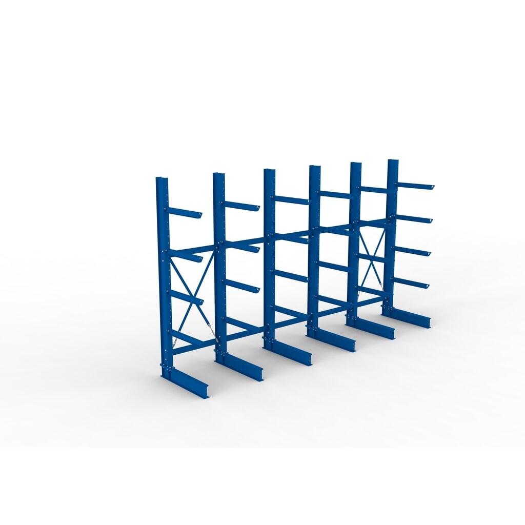 N° de l'image du produit 2 : Kit complet de rayonnage cantilever pour charges lourdes META, unilatéral, capacité de charge par bras 630 kg, H x l x P 3 000 x 5 090 x 1 135 mm, 6 montants