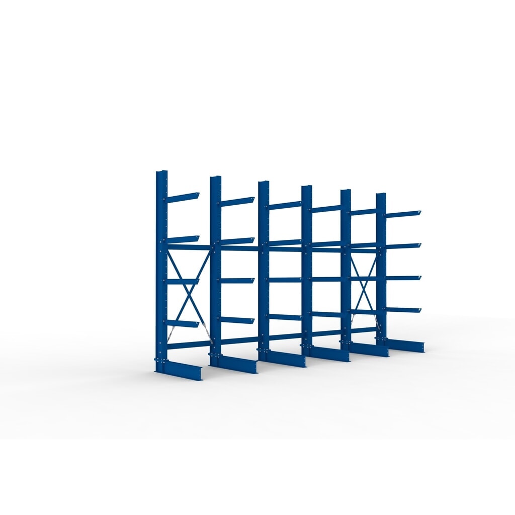 Kit complet de rayonnage cantilever pour charges lourdes META, unilatéral, capacité de charge par bras 630 kg, H x l x P 3 000 x 5 090 x 1 135 mm, 6 montants Illustration du produit: Kit complet de rayonnage cantilever pour charges lourdes META, unilatéral, capacité de charge par bras 630 kg, H x l x P 3 000 x 5 090 x 1 135 mm, 6 montants