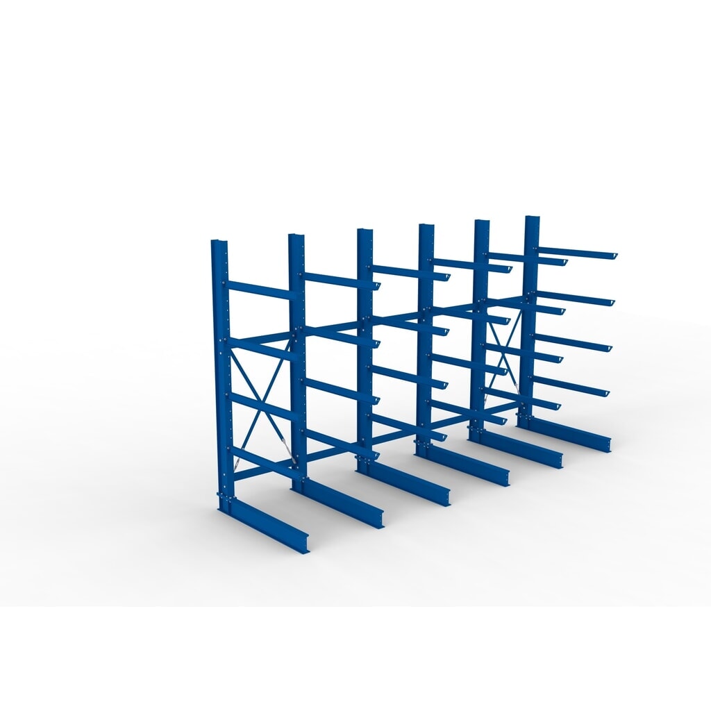 N° de l'image du produit 2 : Kit complet de rayonnage cantilever pour charges lourdes META, unilatéral, capacité de charge par bras 400 kg, H x l x P 3 000 x 5 090 x 1 585 mm, 6 montants