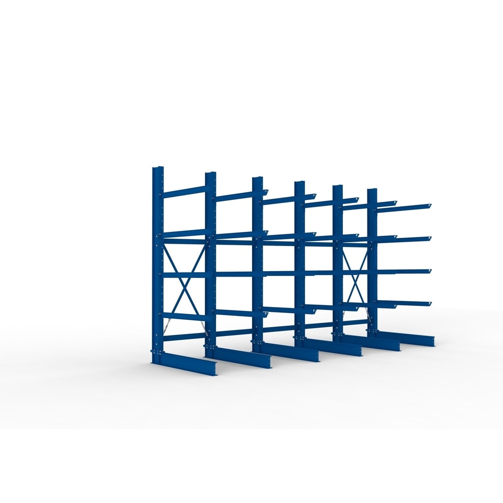 Kit complet de rayonnage cantilever pour charges lourdes META, unilatéral, capacité de charge par bras 400 kg, H x l x P 3 000 x 5 090 x 1 585 mm, 6 montants Illustration du produit: Kit complet de rayonnage cantilever pour charges lourdes META, unilatéral, capacité de charge par bras 400 kg, H x l x P 3 000 x 5 090 x 1 585 mm, 6 montants
