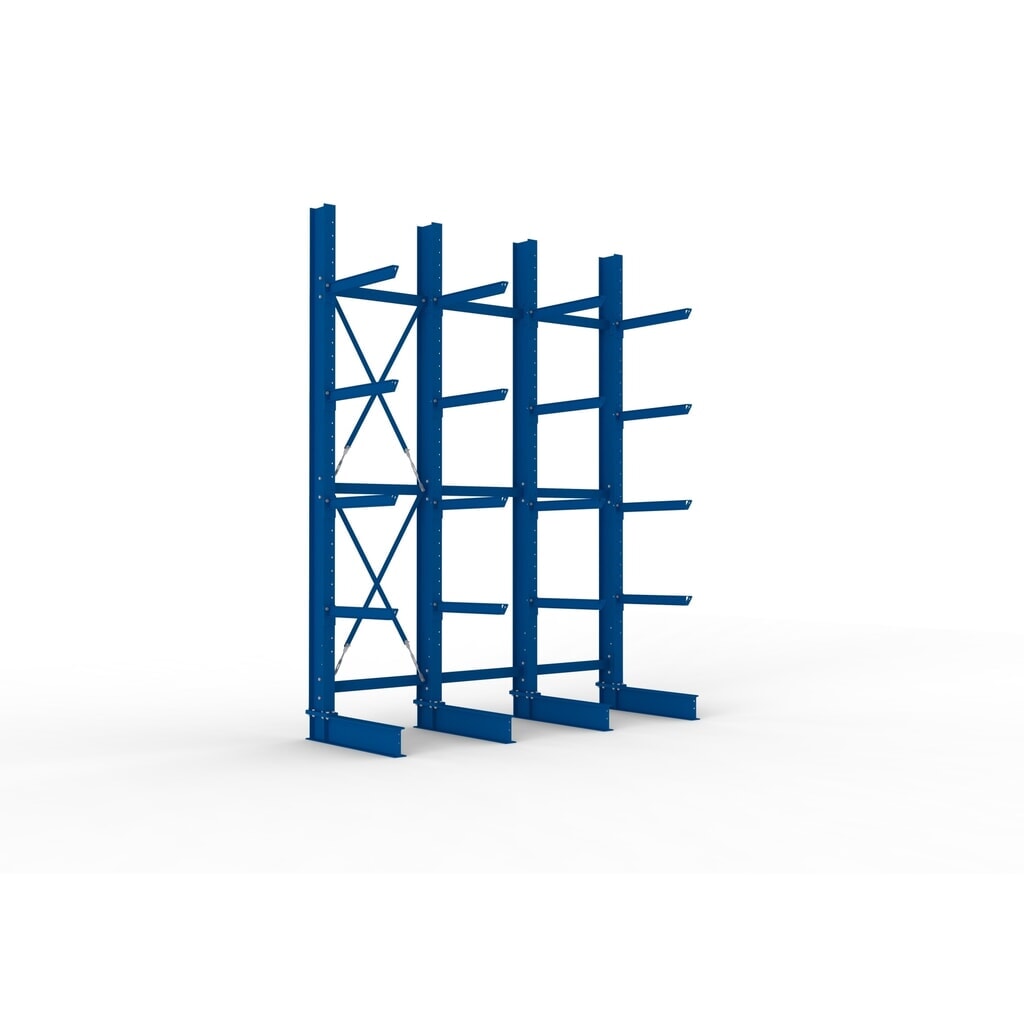 Kit complet de rayonnage cantilever pour charges lourdes META, unilatéral, capacité de charge par bras 630 kg, H x l x P 4 000 x 3 100 x 1 155 mm, 4 montants Illustration du produit: Kit complet de rayonnage cantilever pour charges lourdes META, unilatéral, capacité de charge par bras 630 kg, H x l x P 4 000 x 3 100 x 1 155 mm, 4 montants