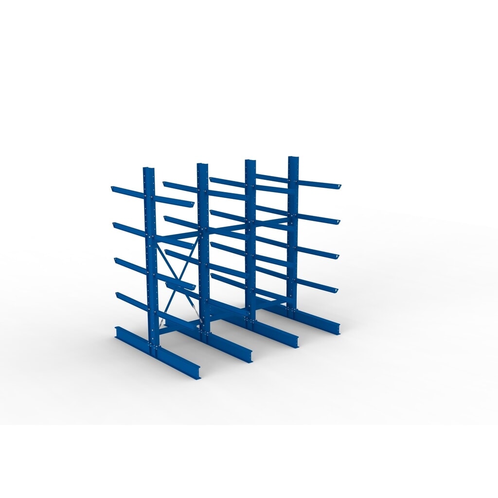 Kit complet de rayonnage cantilever pour charges lourdes META, double accès, capacité de charge par bras 505 kg, H x l x P 3 000 x 3 090 x 2 400 mm, 4 montants N° de l'image du produit 2 : Kit complet de rayonnage cantilever pour charges lourdes META, double accès, capacité de charge par bras 505 kg, H x l x P 3 000 x 3 090 x 2 400 mm, 4 montants