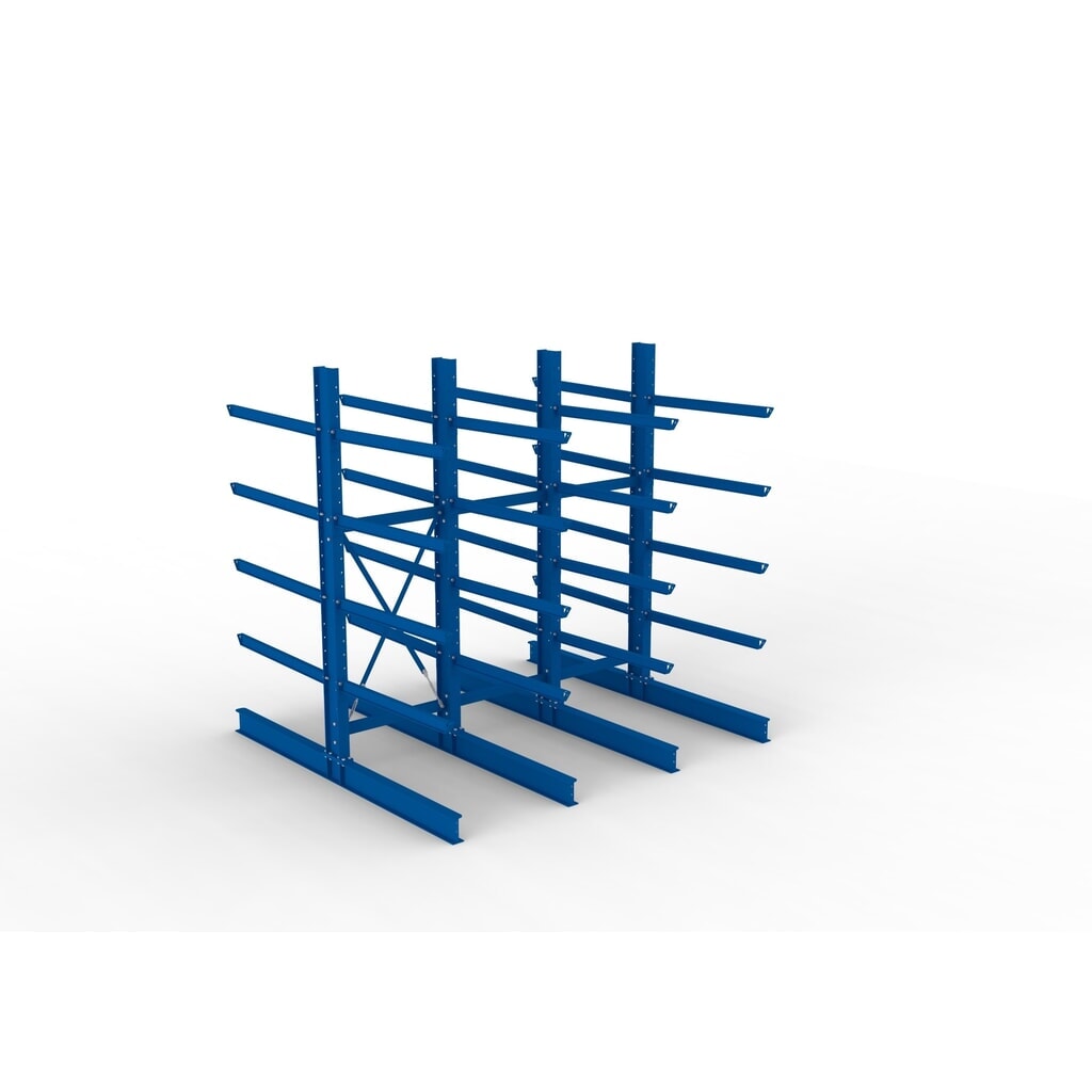 Kit complet de rayonnage cantilever pour charges lourdes META, double accès, capacité de charge par bras 400 kg, H x l x P 3 000 x 3 090 x 2 900 mm, 4 montants N° de l'image du produit 2 : Kit complet de rayonnage cantilever pour charges lourdes META, double accès, capacité de charge par bras 400 kg, H x l x P 3 000 x 3 090 x 2 900 mm, 4 montants