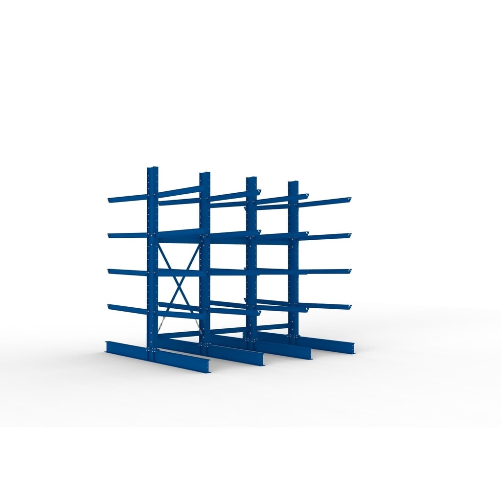 Kit complet de rayonnage cantilever pour charges lourdes META, double accès, capacité de charge par bras 400 kg, H x l x P 3 000 x 3 090 x 2 900 mm, 4 montants Illustration du produit: Kit complet de rayonnage cantilever pour charges lourdes META, double accès, capacité de charge par bras 400 kg, H x l x P 3 000 x 3 090 x 2 900 mm, 4 montants