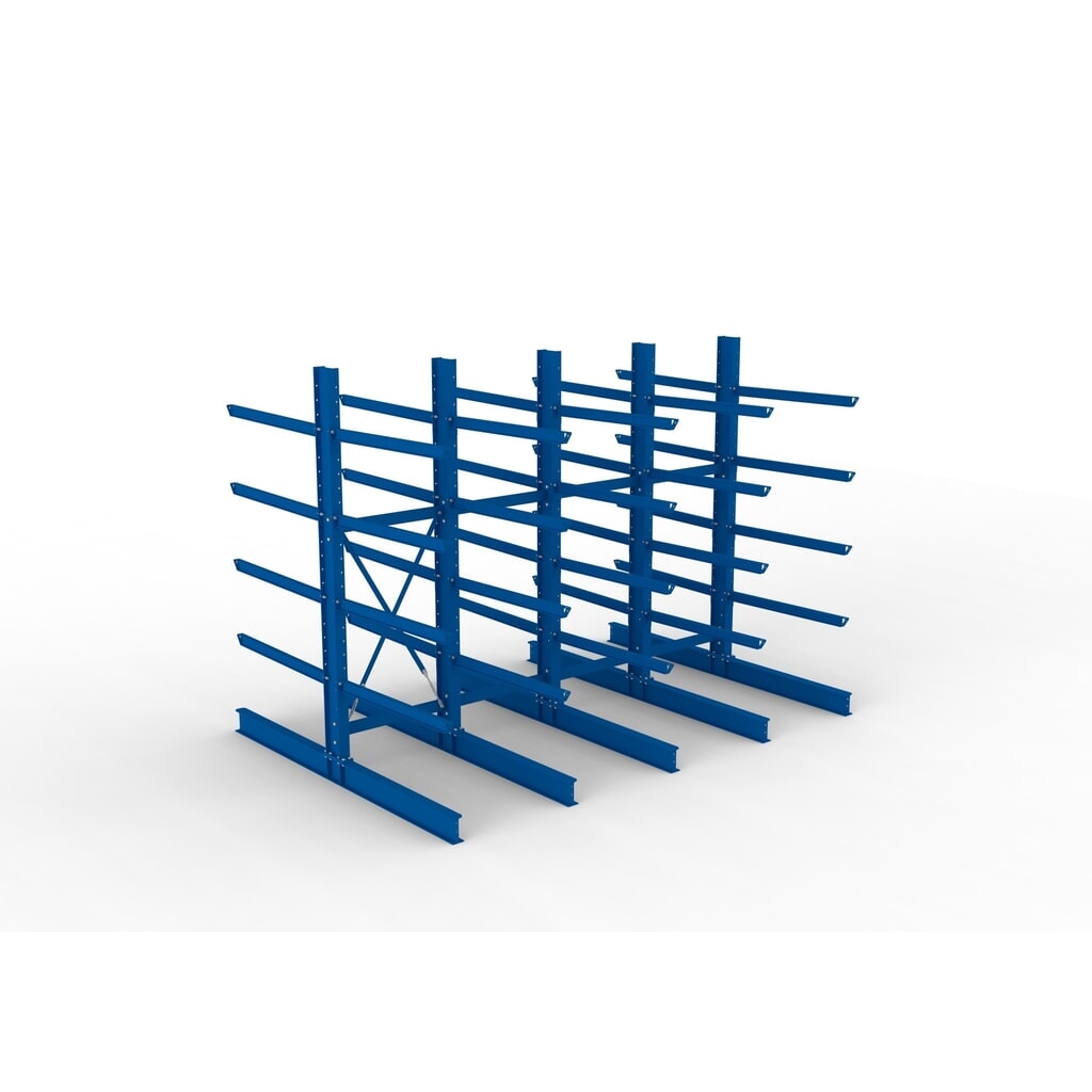 Kit complet de rayonnage cantilever pour charges lourdes META, double accès, capacité de charge par bras 400 kg, H x l x P 3 000 x 4 090 x 2 900 mm, 5 montants N° de l'image du produit 2 : Kit complet de rayonnage cantilever pour charges lourdes META, double accès, capacité de charge par bras 400 kg, H x l x P 3 000 x 4 090 x 2 900 mm, 5 montants
