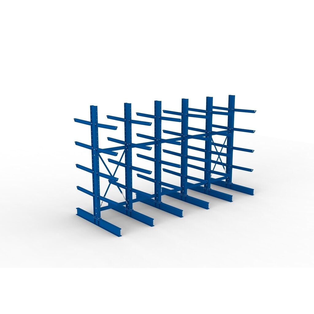 Kit complet de rayonnage cantilever pour charges lourdes META, double accès, capacité de charge par bras 630 kg, H x l x P 3 000 x 5 090 x 2 000 mm, 6 montants N° de l'image du produit 2 : Kit complet de rayonnage cantilever pour charges lourdes META, double accès, capacité de charge par bras 630 kg, H x l x P 3 000 x 5 090 x 2 000 mm, 6 montants