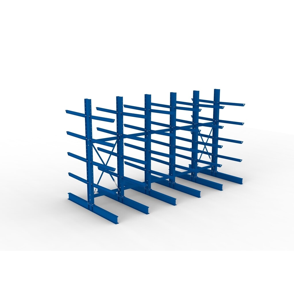 Kit complet de rayonnage cantilever pour charges lourdes META, double accès, capacité de charge par bras 505 kg, H x l x P 3 000 x 5 090 x 2 400 mm, 6 montants N° de l'image du produit 2 : Kit complet de rayonnage cantilever pour charges lourdes META, double accès, capacité de charge par bras 505 kg, H x l x P 3 000 x 5 090 x 2 400 mm, 6 montants