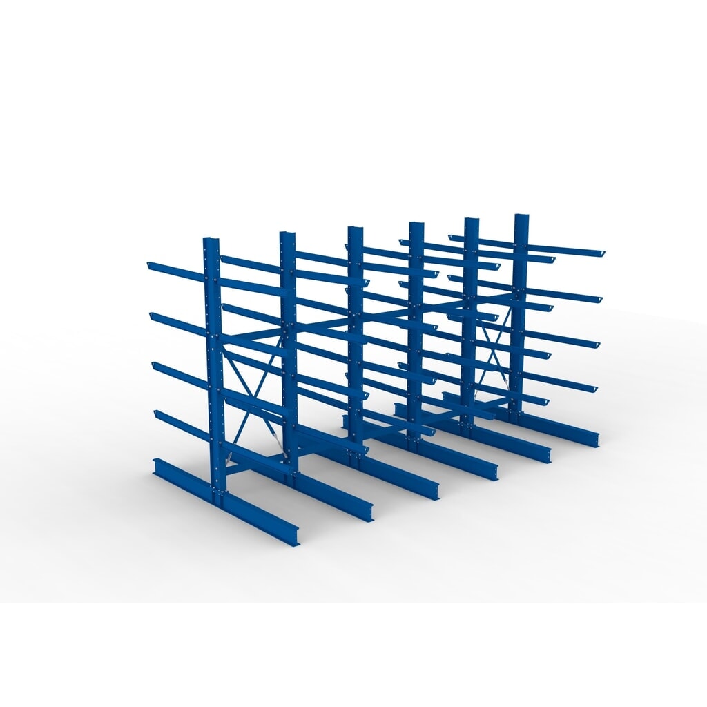 Kit complet de rayonnage cantilever pour charges lourdes META, double accès, capacité de charge par bras 400 kg, H x l x P 3 000 x 5 090 x 2 900 mm, 6 montants N° de l'image du produit 2 : Kit complet de rayonnage cantilever pour charges lourdes META, double accès, capacité de charge par bras 400 kg, H x l x P 3 000 x 5 090 x 2 900 mm, 6 montants