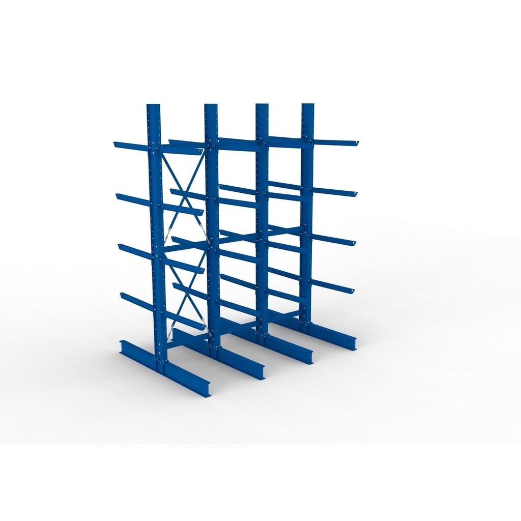 Kit complet de rayonnage cantilever pour charges lourdes META, double accès, capacité de charge par bras 505 kg, H x l x P 4 000 x 3 100 x 2 420 mm, 4 montants N° de l'image du produit 2 : Kit complet de rayonnage cantilever pour charges lourdes META, double accès, capacité de charge par bras 505 kg, H x l x P 4 000 x 3 100 x 2 420 mm, 4 montants