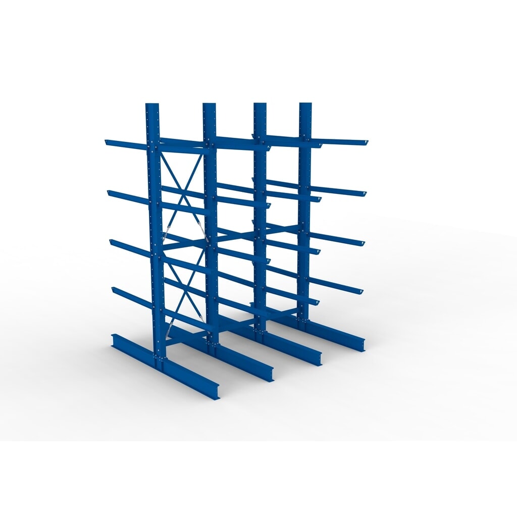 N° de l'image du produit 2 : Kit complet de rayonnage cantilever pour charges lourdes META, double accès, capacité de charge par bras 400 kg, H x l x P 4 000 x 3 100 x 2 900 mm, 4 montants