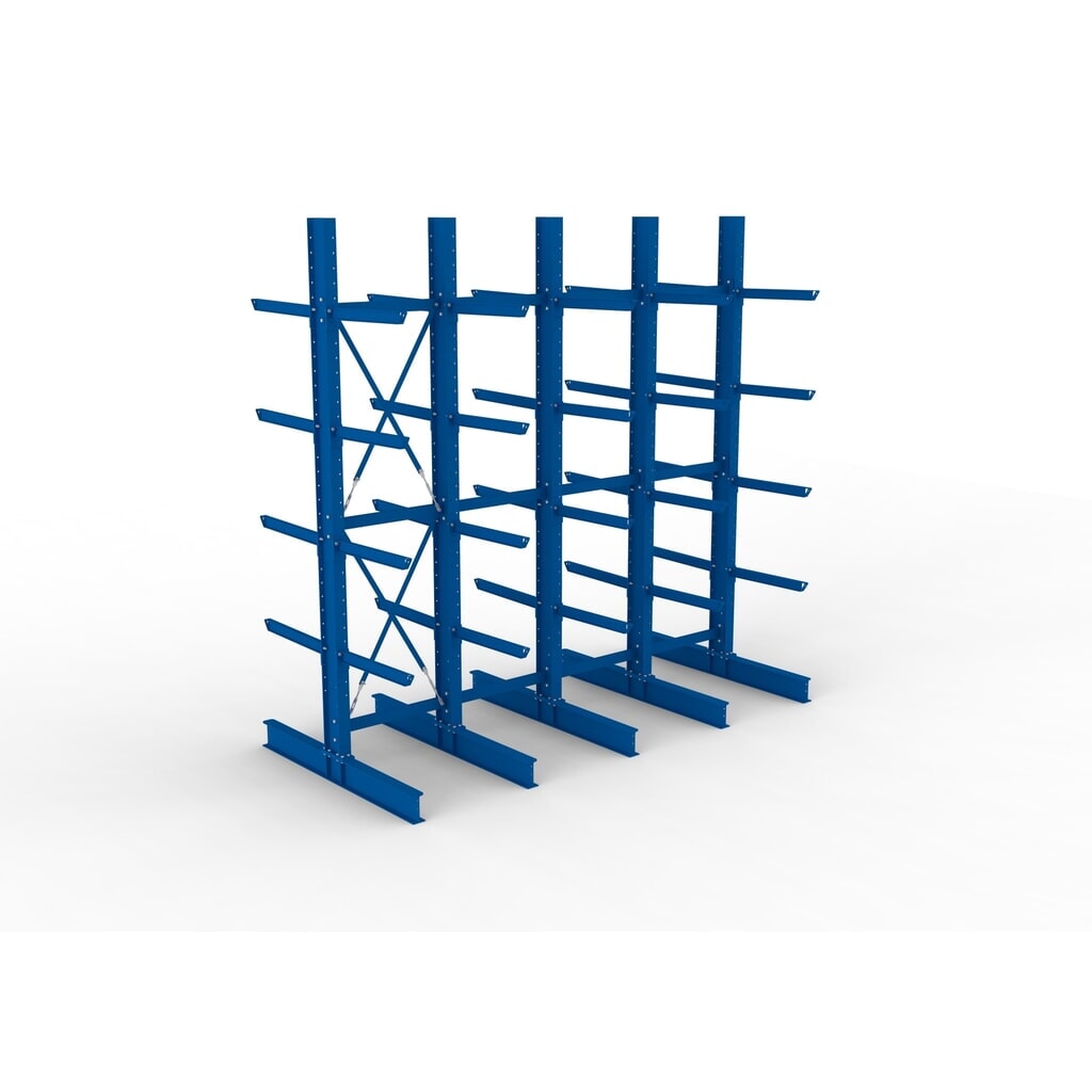 Kit complet de rayonnage cantilever pour charges lourdes META, double accès, capacité de charge par bras 630 kg, H x l x P 4 000 x 4 100 x 2 020 mm, 5 montants N° de l'image du produit 2 : Kit complet de rayonnage cantilever pour charges lourdes META, double accès, capacité de charge par bras 630 kg, H x l x P 4 000 x 4 100 x 2 020 mm, 5 montants