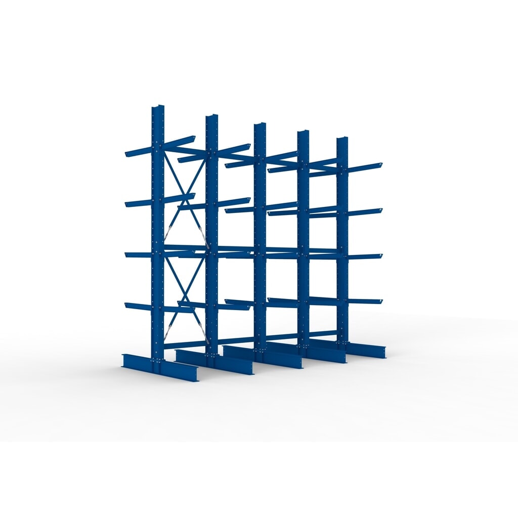 Illustration du produit: Kit complet de rayonnage cantilever pour charges lourdes META, double accès, capacité de charge par bras 630 kg, H x l x P 4 000 x 4 100 x 2 020 mm, 5 montants