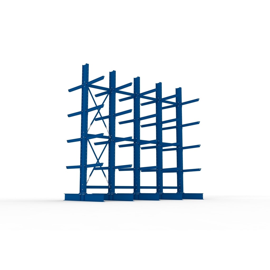 Kit complet de rayonnage cantilever pour charges lourdes META, double accès, capacité de charge par bras 630 kg, H x l x P 4 000 x 4 100 x 2 020 mm, 5 montants N° de l'image du produit 3 : Kit complet de rayonnage cantilever pour charges lourdes META, double accès, capacité de charge par bras 630 kg, H x l x P 4 000 x 4 100 x 2 020 mm, 5 montants
