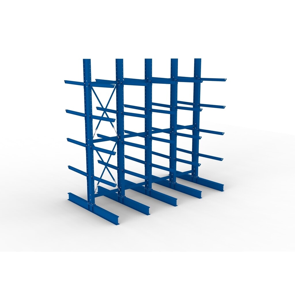 Kit complet de rayonnage cantilever pour charges lourdes META, double accès, capacité de charge par bras 505 kg, H x l x P 4 000 x 4 100 x 2 420 mm, 5 montants N° de l'image du produit 2 : Kit complet de rayonnage cantilever pour charges lourdes META, double accès, capacité de charge par bras 505 kg, H x l x P 4 000 x 4 100 x 2 420 mm, 5 montants