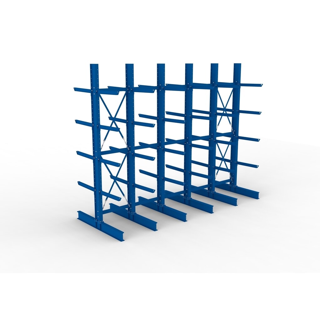 Kit complet de rayonnage cantilever pour charges lourdes META, double accès, capacité de charge par bras 630 kg, H x l x P 4 000 x 5 100 x 2 020 mm, 6 montants N° de l'image du produit 2 : Kit complet de rayonnage cantilever pour charges lourdes META, double accès, capacité de charge par bras 630 kg, H x l x P 4 000 x 5 100 x 2 020 mm, 6 montants