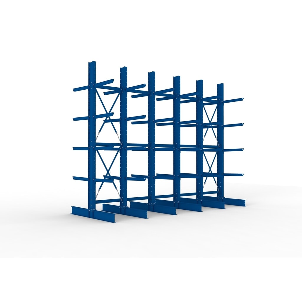 Illustration du produit: Kit complet de rayonnage cantilever pour charges lourdes META, double accès, capacité de charge par bras 630 kg, H x l x P 4 000 x 5 100 x 2 020 mm, 6 montants