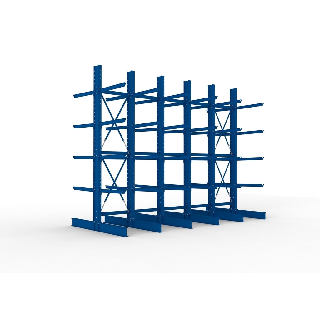 Illustration du produit: Kit complet de rayonnage cantilever pour charges lourdes META, double accès, capacité de charge par bras 505 kg, H x l x P 4 000 x 5 100 x 2 420 mm, 6 montants