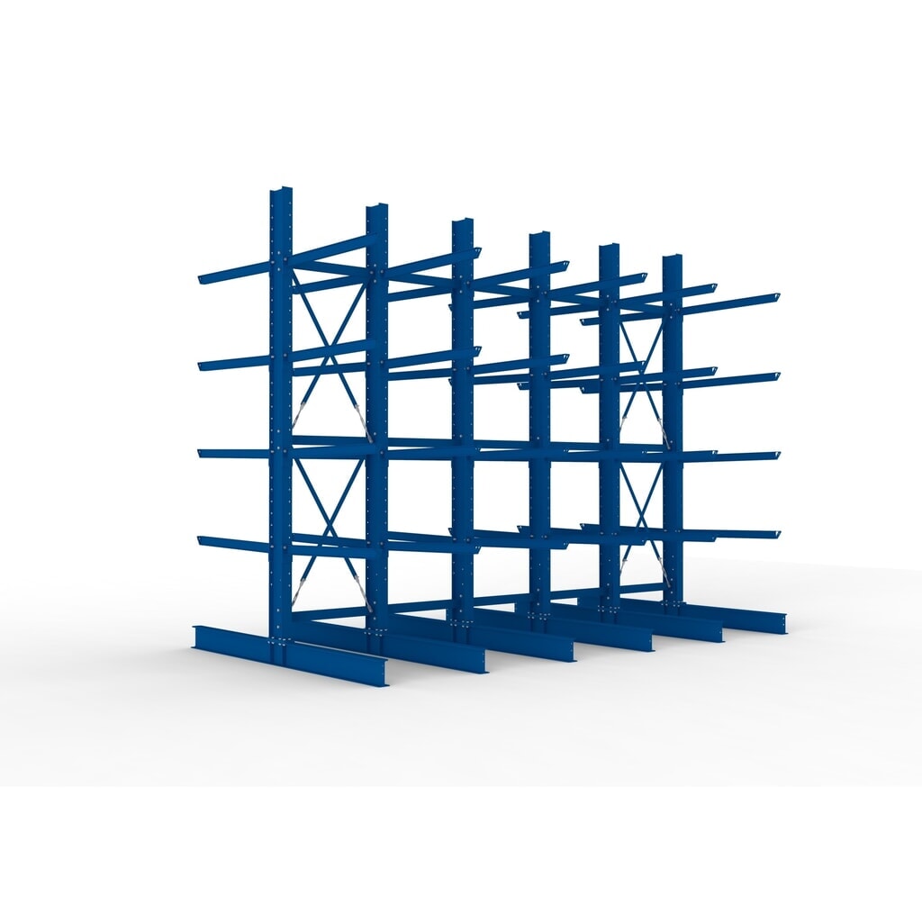 Illustration du produit: Kit complet de rayonnage cantilever pour charges lourdes META, double accès, capacité de charge par bras 400 kg, H x l x P 4 000 x 5 100 x 2 920 mm, 6 montants