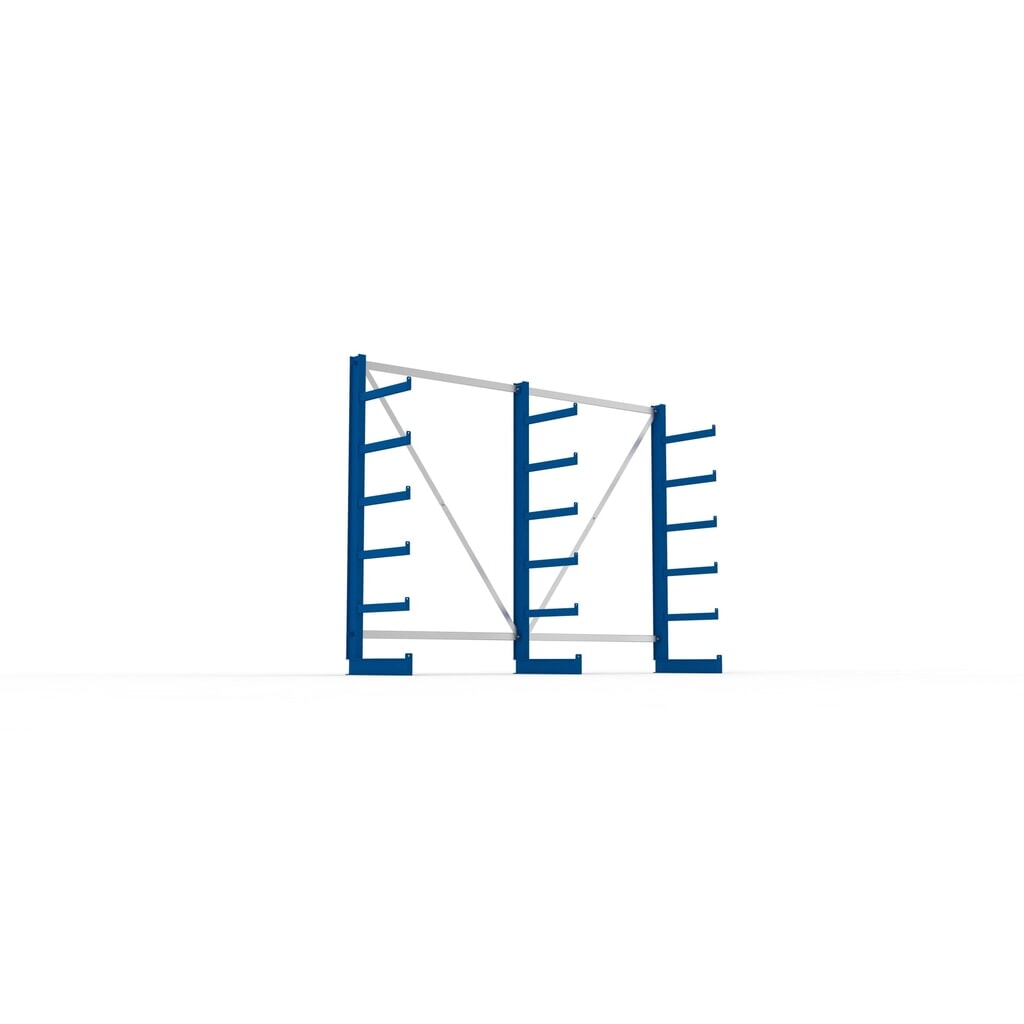 Kit complet de rayonnage cantilever META, unilatéral, capacité de charge par bras 200 kg, H x l x P 2 000 x 2 755 x 630 mm, 3 montants N° de l'image du produit 3 : Kit complet de rayonnage cantilever META, unilatéral, capacité de charge par bras 200 kg, H x l x P 2 000 x 2 755 x 630 mm, 3 montants