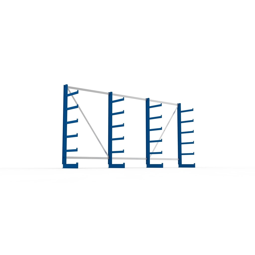 Kit complet de rayonnage cantilever META, unilatéral, capacité de charge par bras 200 kg, H x l x P 2 000 x 4 105 x 630 mm, 4 montants N° de l'image du produit 3 : Kit complet de rayonnage cantilever META, unilatéral, capacité de charge par bras 200 kg, H x l x P 2 000 x 4 105 x 630 mm, 4 montants