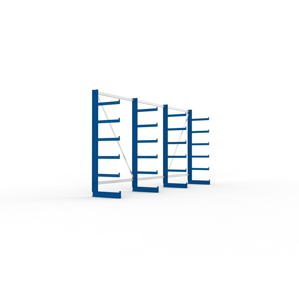 Kit complet de rayonnage cantilever META, unilatéral, capacité de charge par bras 200 kg, H x l x P 2 000 x 4 105 x 630 mm, 4 montants N° de l'image du produit 4 : Kit complet de rayonnage cantilever META, unilatéral, capacité de charge par bras 200 kg, H x l x P 2 000 x 4 105 x 630 mm, 4 montants