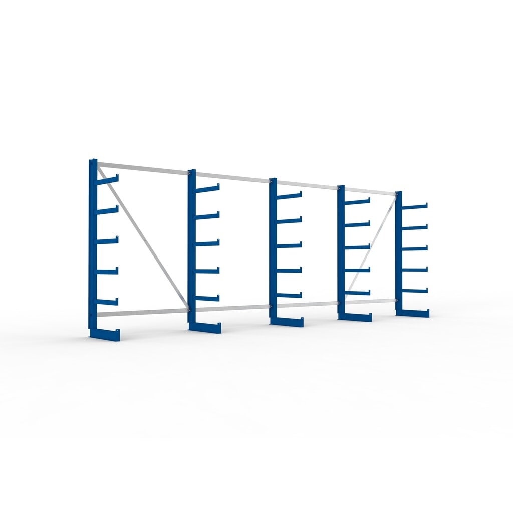 Illustration du produit: Kit complet de rayonnage cantilever META, unilatéral, capacité de charge par bras 200 kg, H x l x P 2 000 x 5 455 x 630 mm, 5 montants