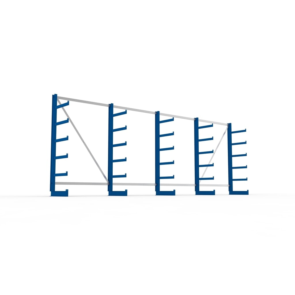N° de l'image du produit 3 : Kit complet de rayonnage cantilever META, unilatéral, capacité de charge par bras 200 kg, H x l x P 2 000 x 5 455 x 630 mm, 5 montants