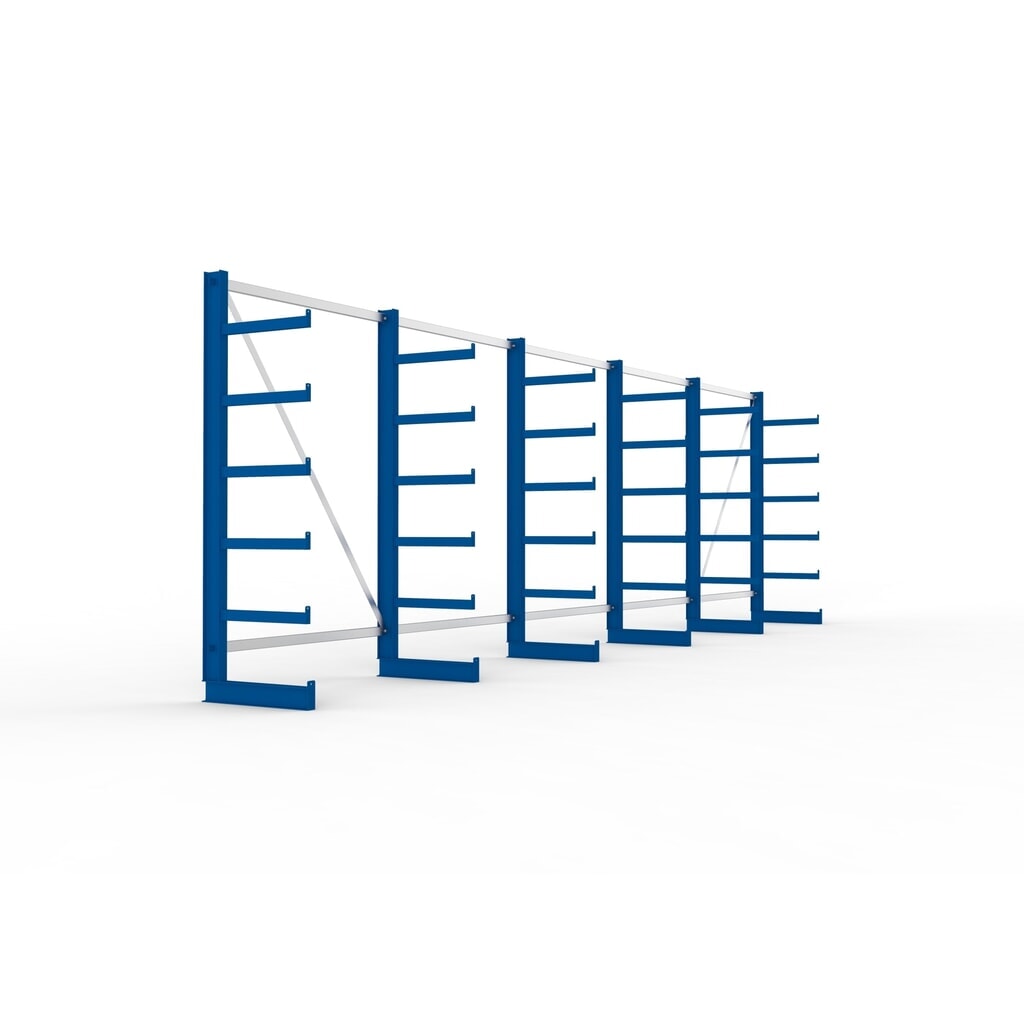 Kit complet de rayonnage cantilever META, unilatéral, capacité de charge par bras 200 kg, H x l x P 2 000 x 6 805 x 630 mm, 6 montants N° de l'image du produit 4 : Kit complet de rayonnage cantilever META, unilatéral, capacité de charge par bras 200 kg, H x l x P 2 000 x 6 805 x 630 mm, 6 montants