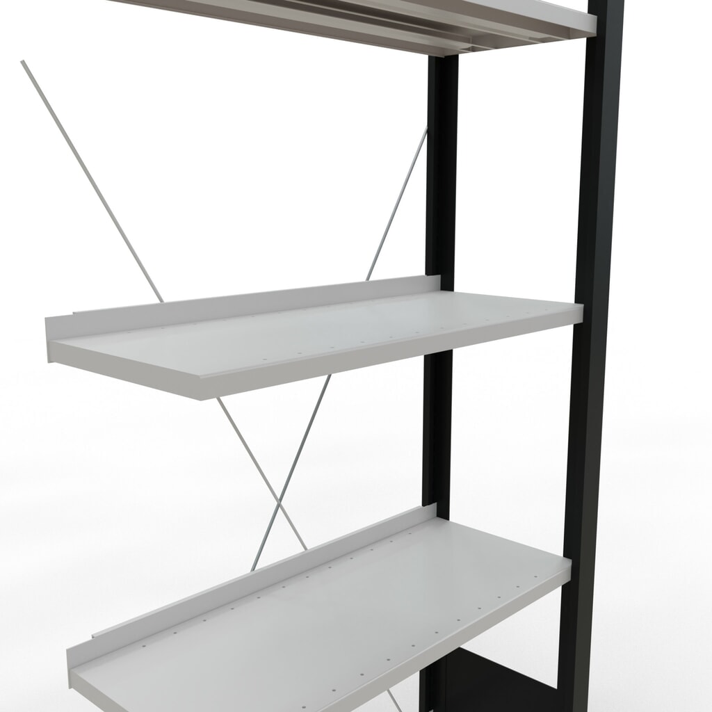 N° de l'image du produit 4 : Rayonnage de bureau SCHULTE travée auxiliaire, utilisable d’un seul côté, avec barres de butée, CT 85 kg, noir, HxlxP 1 800 x 750 x 300 mm