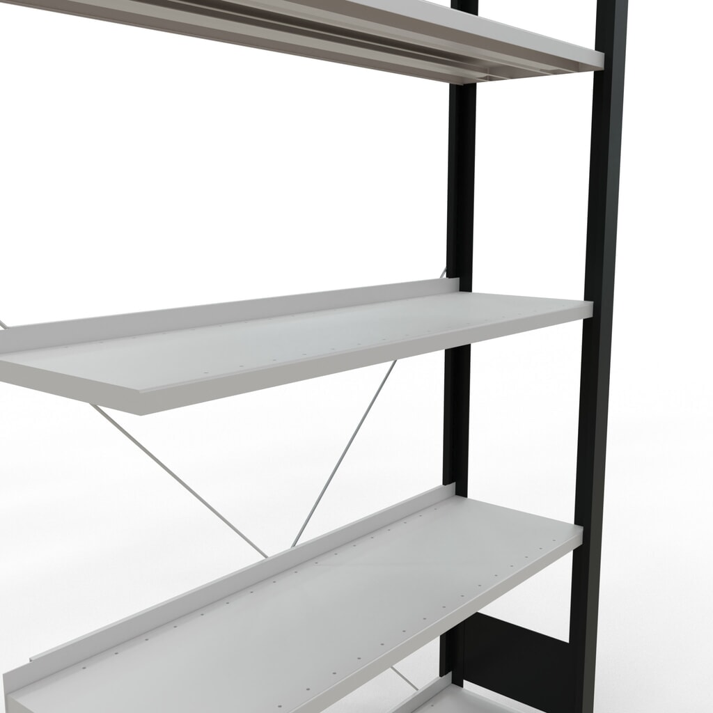 N° de l'image du produit 4 : Rayonnage de bureau SCHULTE travée auxiliaire, utilisable d’un seul côté, avec barres de butée, CT 85 kg, noir, HxlxP 1 800 x 1 000 x 300 mm