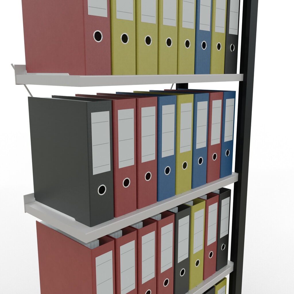 Rayonnage de bureau SCHULTE travée auxiliaire, utilisable d’un seul côté, avec barres de butée, CT 85 kg, noir, HxlxP 2 000 x 750 x 300 mm N° de l'image du produit 3 : Rayonnage de bureau SCHULTE travée auxiliaire, utilisable d’un seul côté, avec barres de butée, CT 85 kg, noir, HxlxP 2 000 x 750 x 300 mm