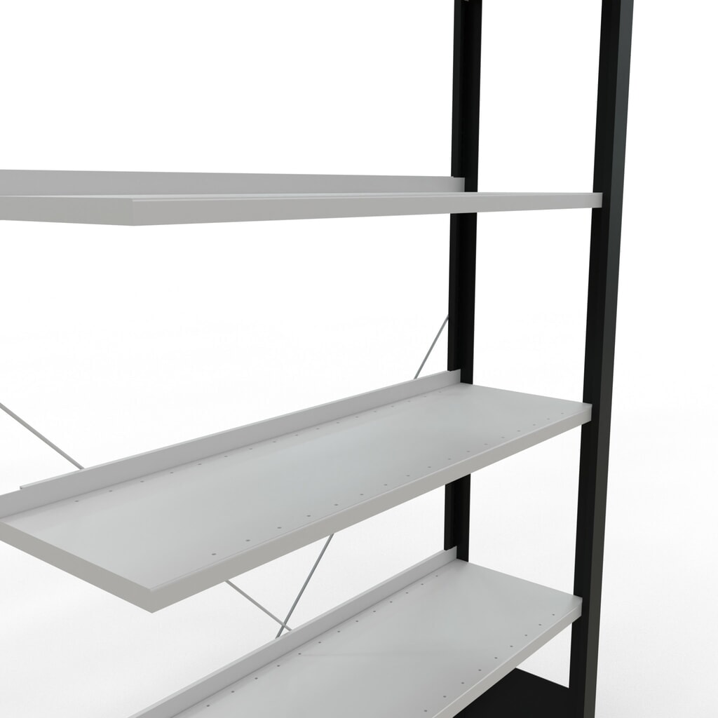 N° de l'image du produit 4 : Rayonnage de bureau SCHULTE travée auxiliaire, utilisable d’un seul côté, avec barres de butée, CT 85 kg, noir, HxlxP 2 000 x 1 000 x 300 mm