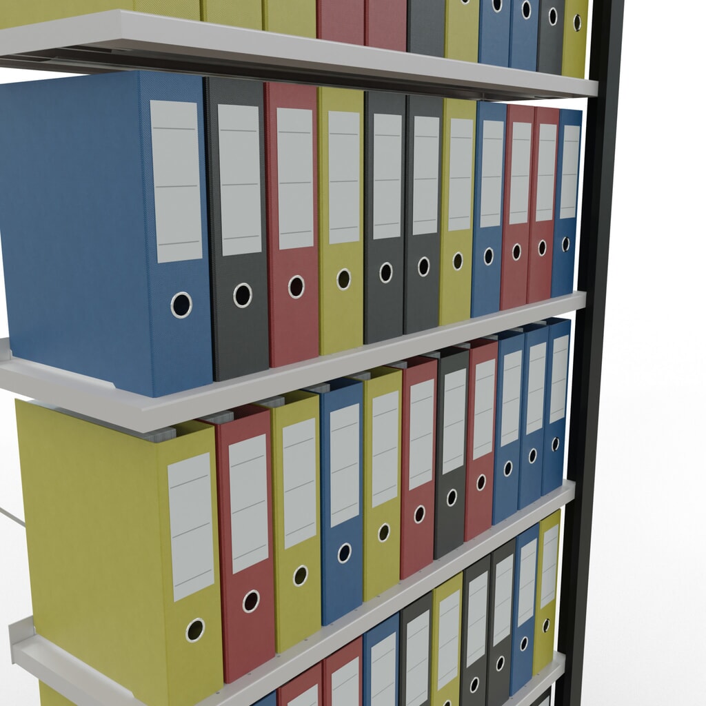 N° de l'image du produit 3 : Rayonnage de bureau SCHULTE travée auxiliaire, utilisable d’un seul côté, avec barres de butée, CT 85 kg, noir, HxlxP 2 300 x 1 000 x 300 mm